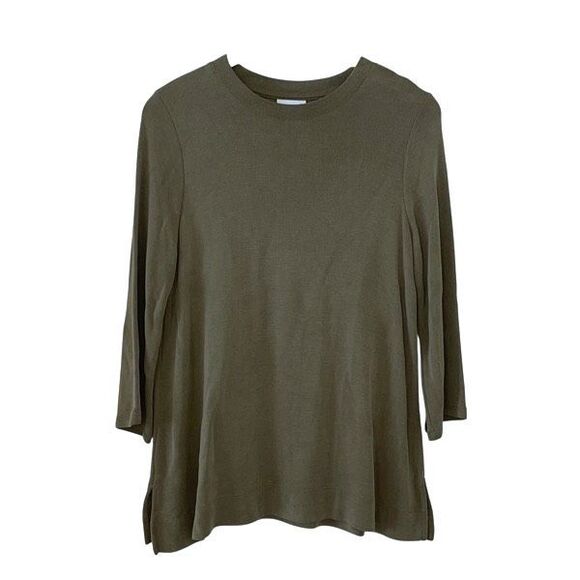 J. Jill Womens Crew Neck 3/4 Sleeve Soft Knit Pullover Tunic Sweater Olive Small - Picture 1 of 6